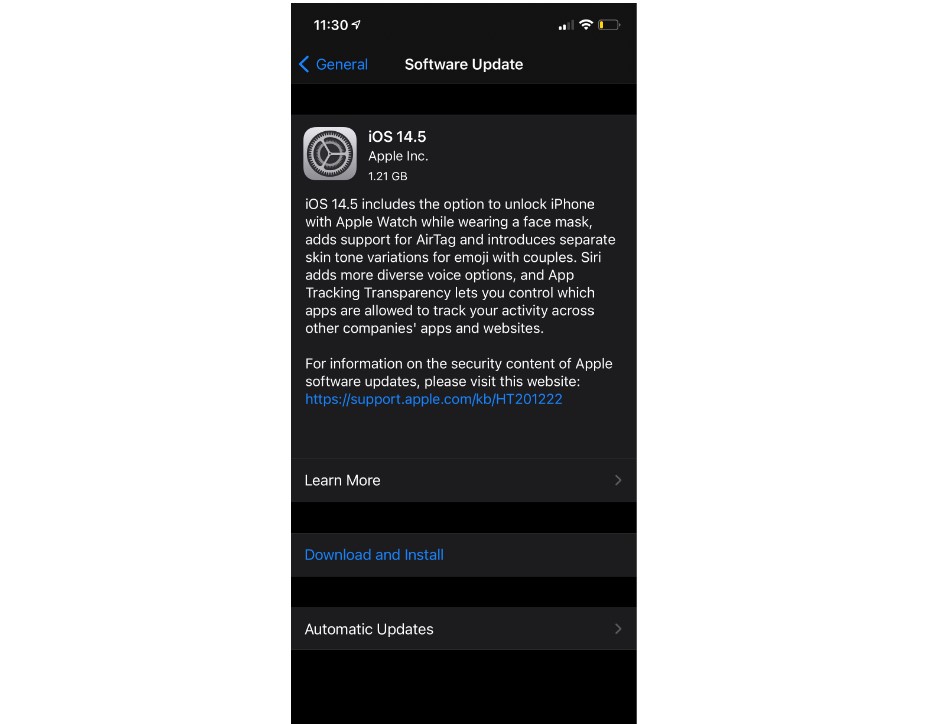 The new iOS 14.5 update released. Credit: DH Photo/KVN Rohit