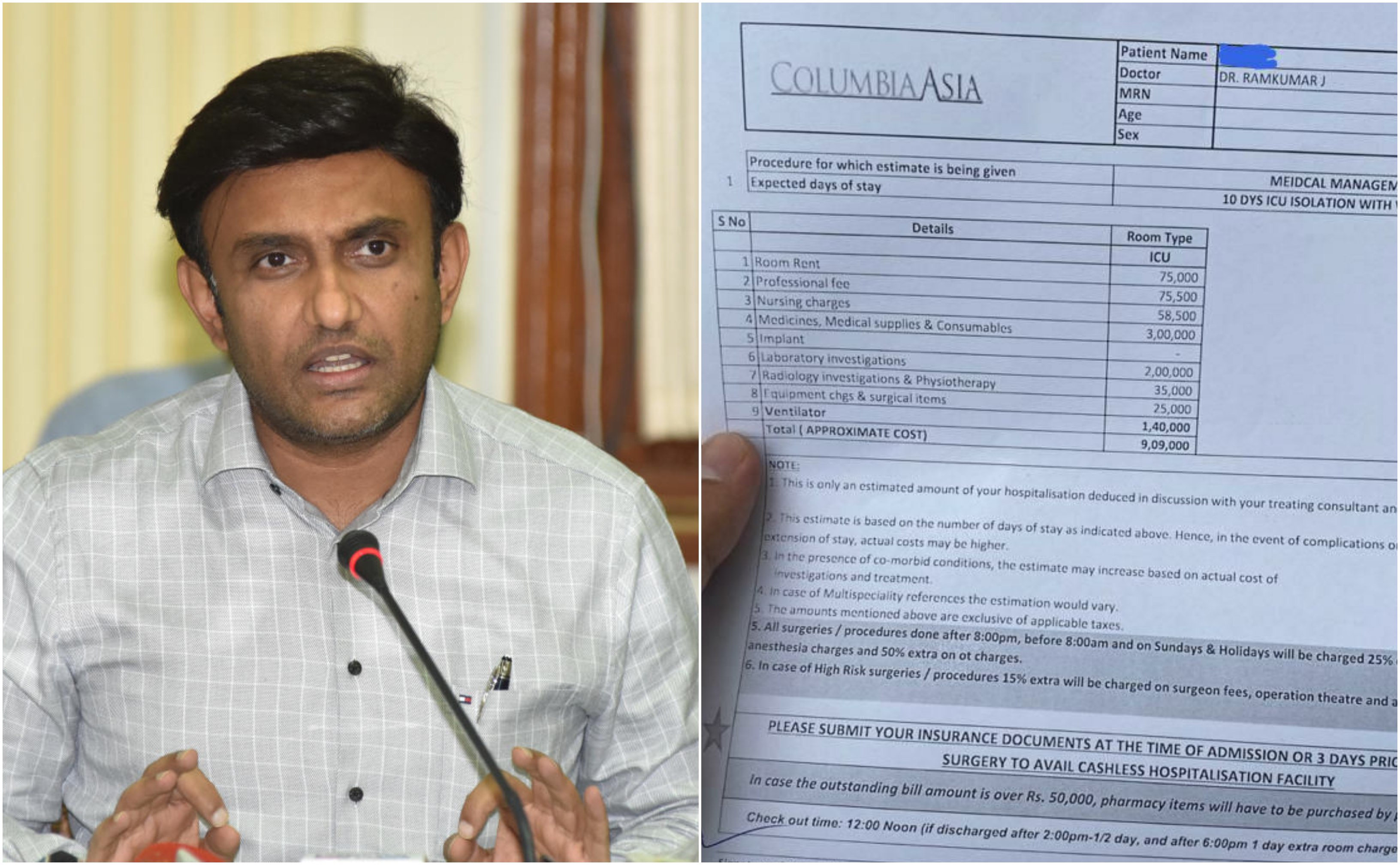 Covid-19 suspect gets bill estimate of over Rs 9 lakh for 10-day treatment at Columbia Asia Hospital