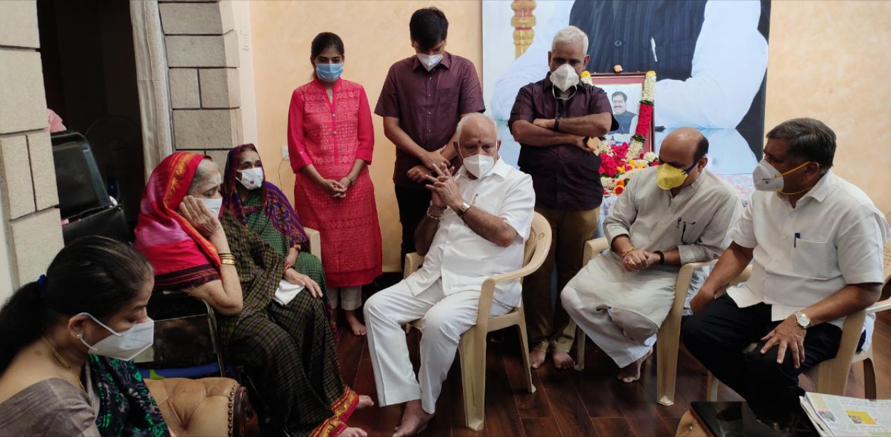 CM B S Yediyurappa arrives in Belagavi to visit Suresh Angadi's family