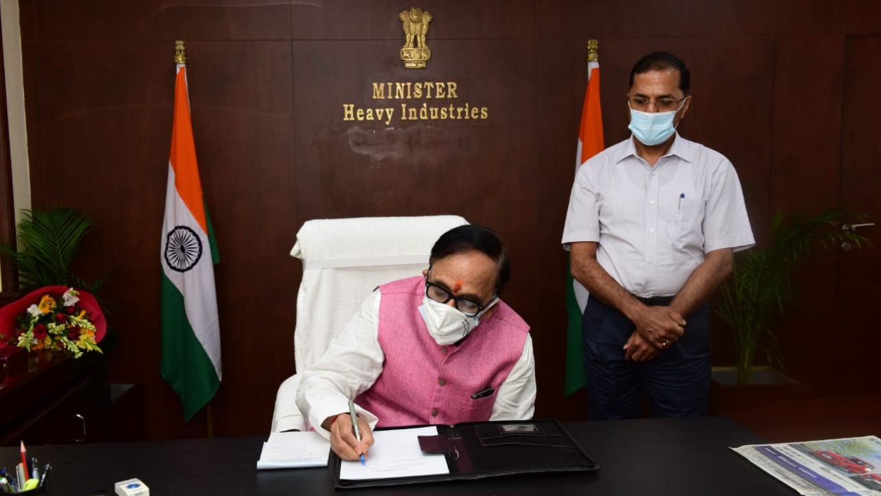 Mahendra Nath Pandey takes charge as heavy industries minister