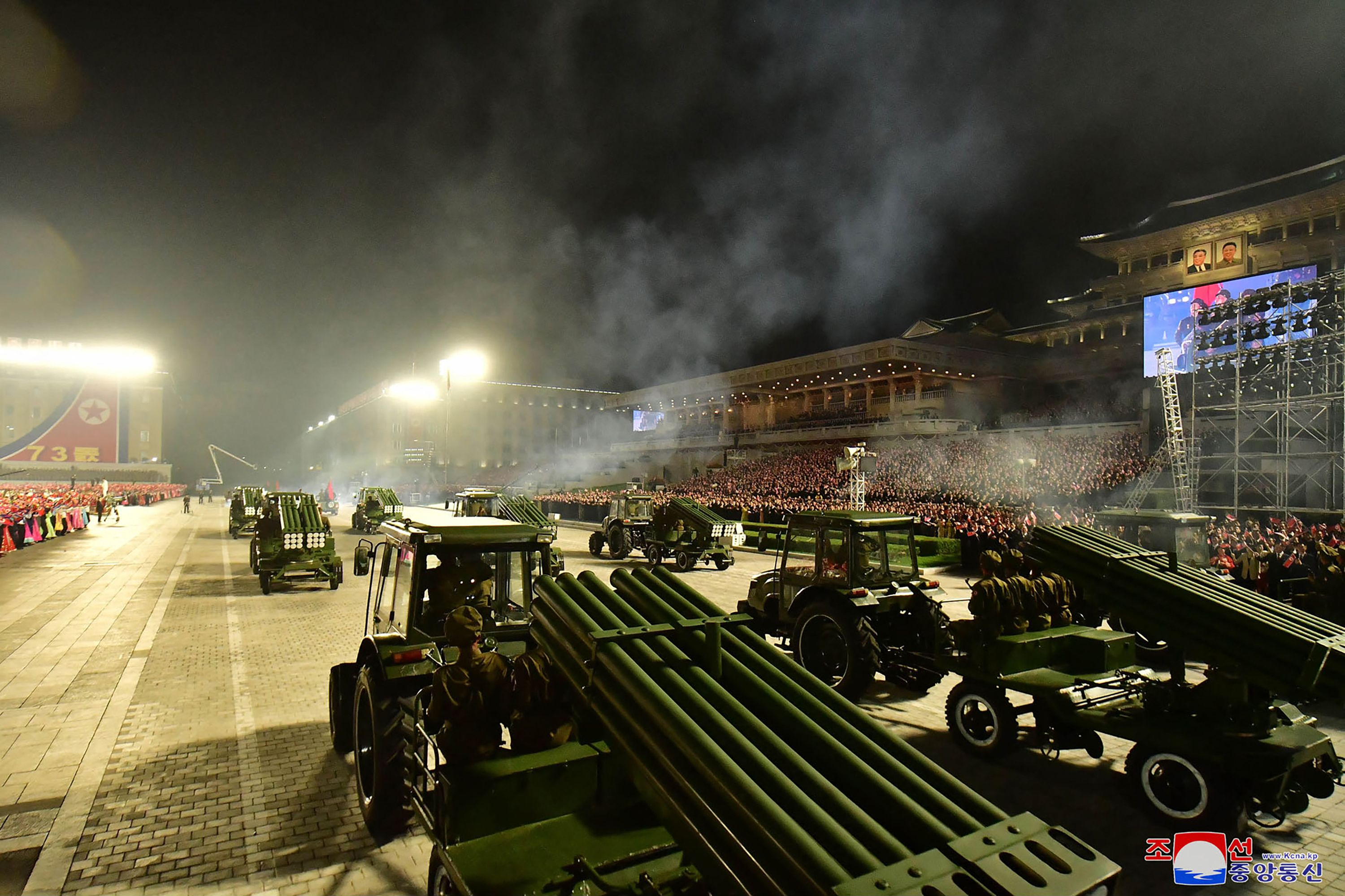 Machines not missiles on show at North Korea anniversary parade