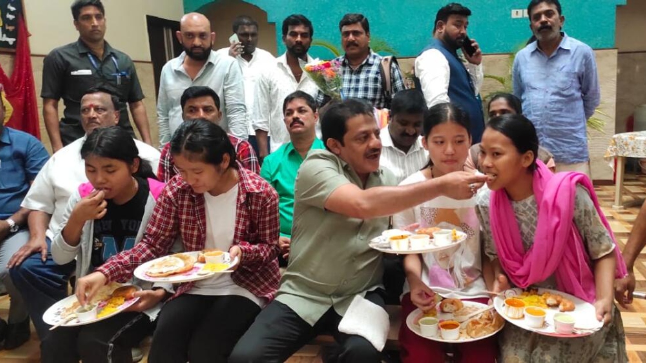 File Photo: Housing and Minority Welfare Minister B Z Zameer Ahmed Khan spent his 57th birthday with the Manipur girls, who have taken shelter at St Teresa Educational Institutions in Chamarajpet. 