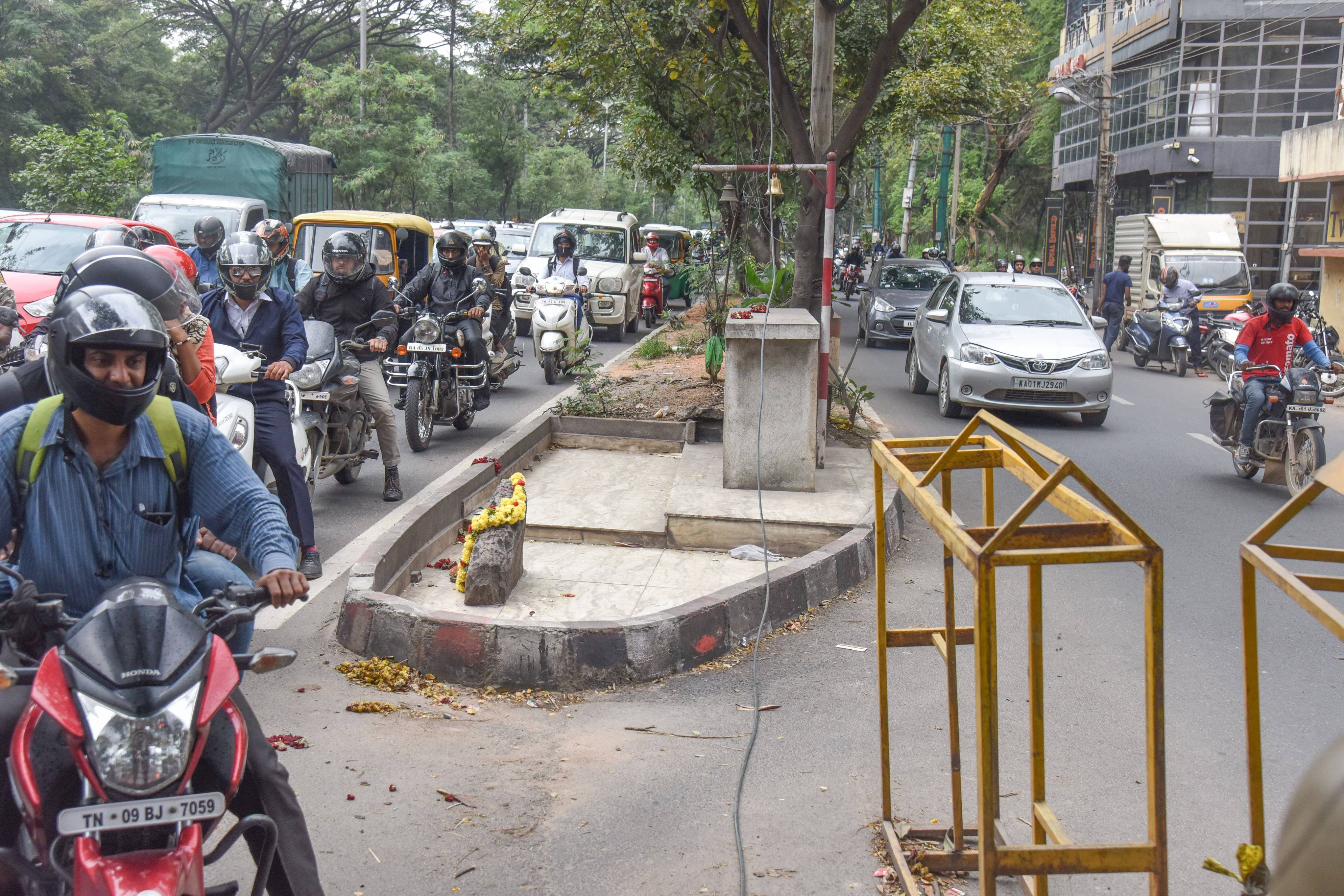 The situation of  service roads on Bengaluru's Outer Ring Roads every day. (DH Photo/S K Dinesh)