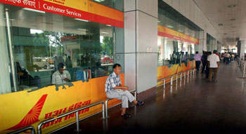 Kolkata: A deserted counter of Air India at Netaji Subhash Chandra Bose International Airport in Kolkata following the cancellation of several flights due to a strike by pilots on Tuesday. PTI Photo