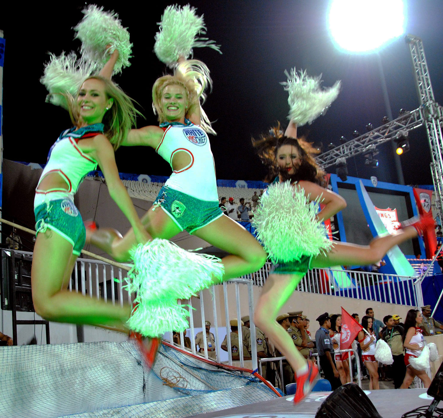 Cheer leaders perform at the start of the IPL 5 match between Deccan Chargers  and Kings XI Punjab in Hyderabad on Tuesday. PTI