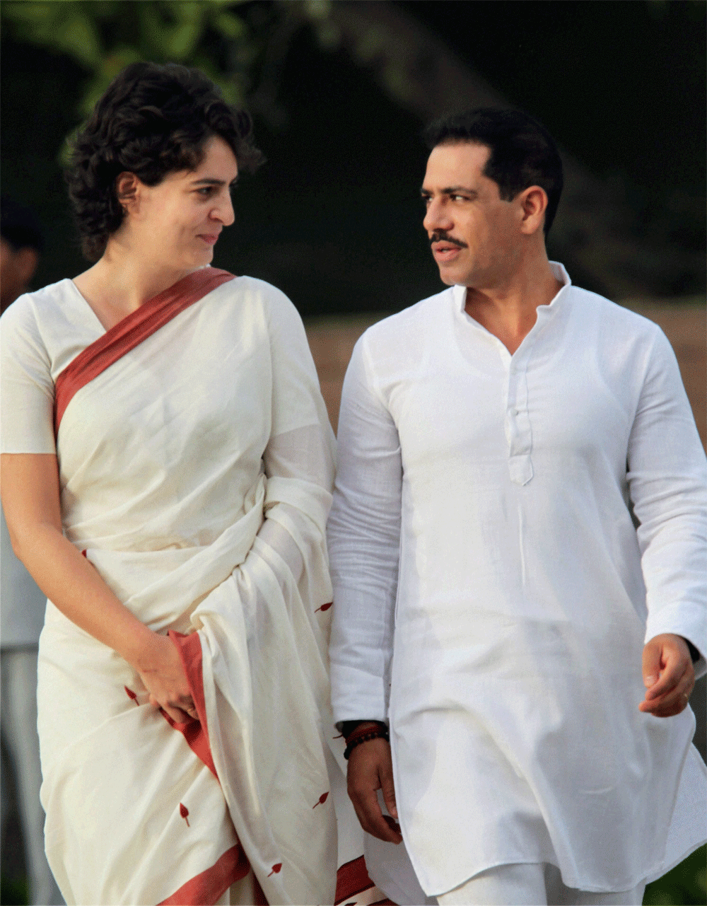 Priyanka Vadra with her husband Robert Vadra after paying floral tributes to former Prime Minister the late Rajiv Gandhi on his 21st death anniversary at Vir Bhumi in New Delhi on Monday. PTI Photo