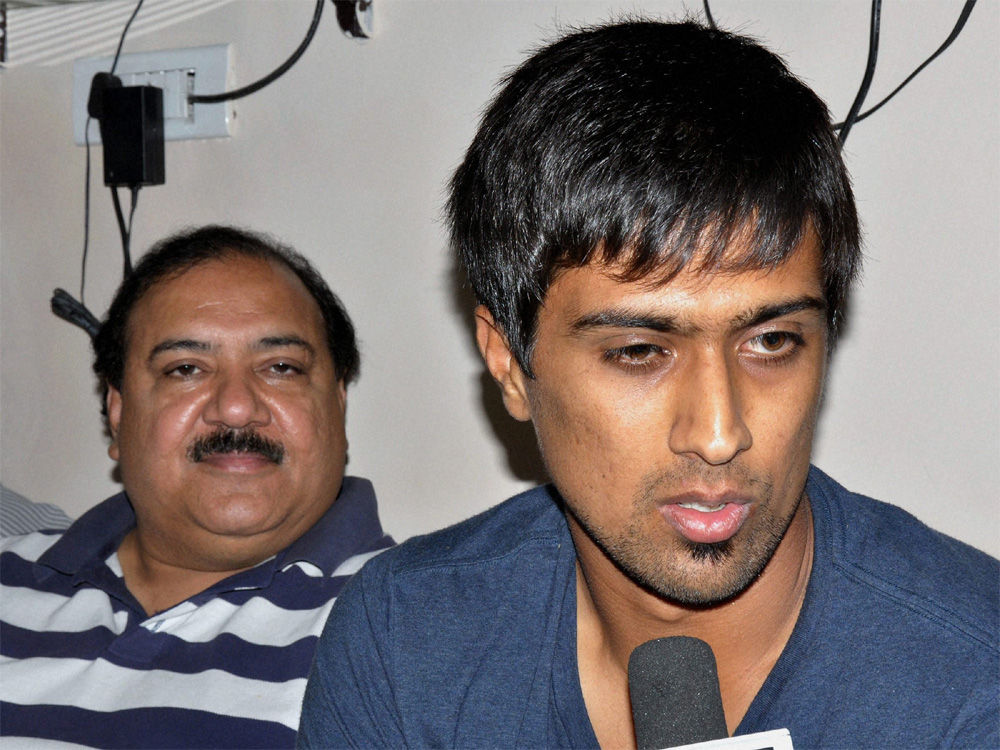 Jalandhar: Cricketer Rahul Sharma addressing a press conference in Jalandhar on Monday. Sharma was also detained by the police on Sunday night after a raid at a rave party in Mumbai. PTI Photo