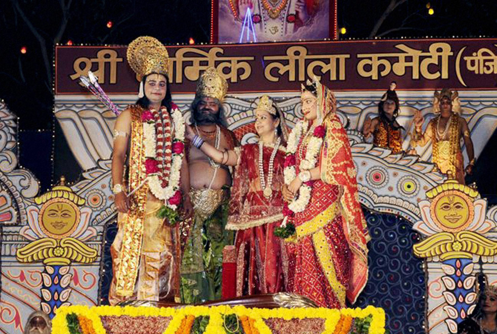 Ramlila, re-enactment of the life of Lord Ram, Shri Dharmic Leela Committee being staged at Parade Ground in New Delhi on Thursday night. PTI