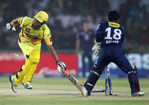 Chennai Super Kings batsman Suresh Raina complete his run against Delhi Daredevils during the IPL 6 match in New Delhi on Thursday . PTI Photo