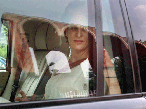 Priyanka Vadra leaves after attending the cremation of former Union  minister Arun Nehru at the Lodhi Road crematorium in New Delhi on  Friday. PTI Photo