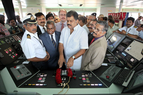 Union Shipping Minister G K Vasan during dedications of a 5500 cubic meter Trailer Suction Hopper Dredger at Chennai Port Friday. PTI Photo