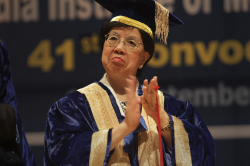 World Health Organization, WHO, Director General Margaret Chan, applauds prize winning students during a convocation at the All India Institute Medical Sciences in New Delhi, India, Thursday, Sept. 12, 2013. AP Photo