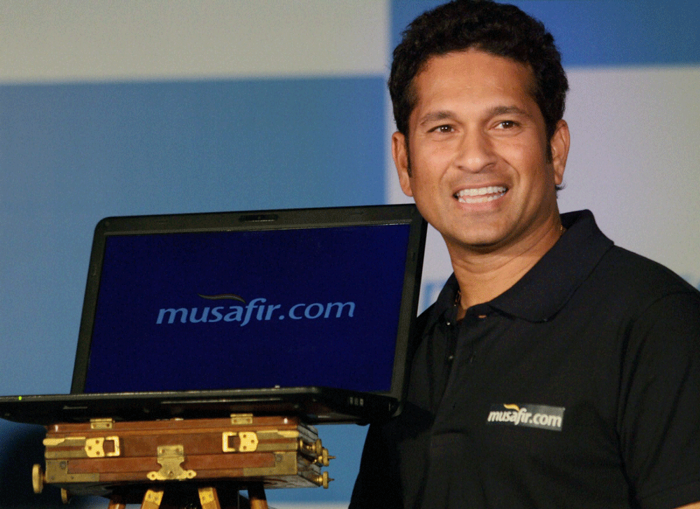 Mumbai: Master blaster Sachin Tendulkar at the launch of a travel portal in Mumbai on Wednesday. PTI Photo by Mitesh Bhuvad