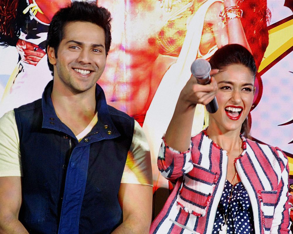 Varun Dhawan And Ilena Dcruz during a promotional event Gurgaon: Bollywood actor Varun Dhawan along with  actress Ileana D'Cruz during the promotional event for their upcoming  movie ' Main Tera Hero' in Gurgaon on Thursday. PTI  Photo(PTI4_3_2014_00...