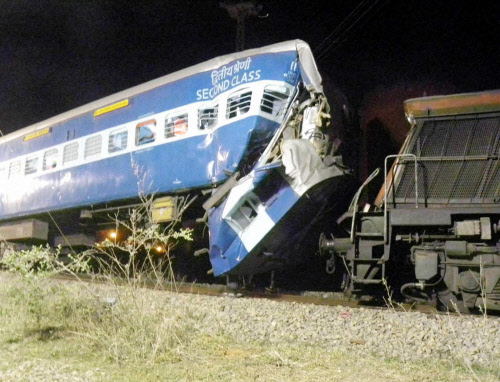 A train which collided with stationary train in Sonebhadra district, Uttar Pradesh, PTI Photo