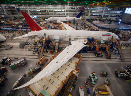 File photo of workers at South Carolina Boeing constructing a 787 Dreamliner for Air India at the plant's final assembly building in North Charleston. Reuters