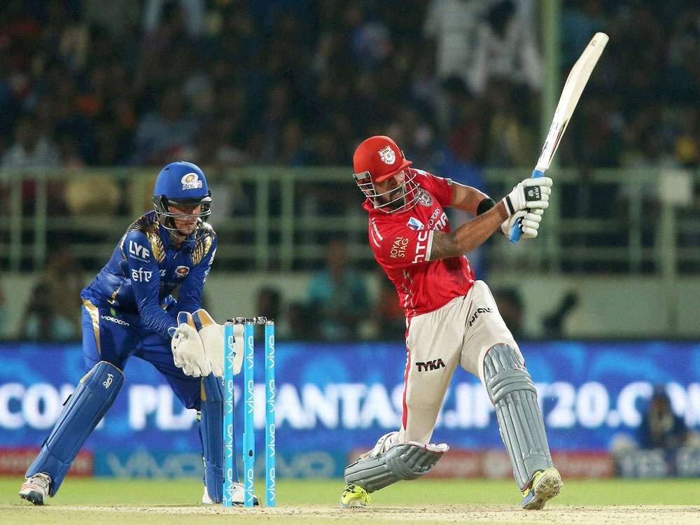 Kings XI Punjab captain Murli Vijay plays a shot during match IPL 2016 against Mumbai Indians at the ACA-VDCA Stadium in Visakhapatnam on Friday. PTI Photo