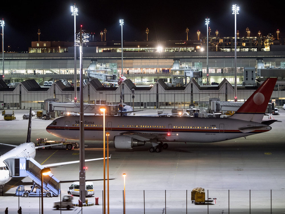 An airplane carrying rejected asylum-seekers taxis to the take-off runway at the airport in Munich, Germany. AP/PTI