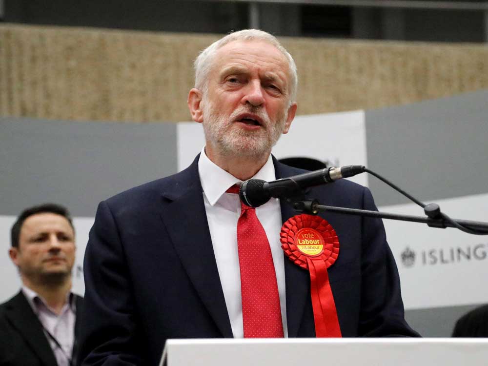 Britain's Labour party leader Jeremy Corbyn speaks after he retained his  seat in Islington, London, Friday, June 9, 2017. Britain voted Thursday  in an election that started out as an attempt by Prime Minister Theresa  May to increase her party's ma...