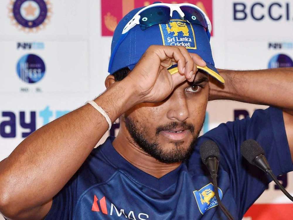 Sri Lanka cricket captain Dinesh Chandimal at a press conference at Eden Gardens in Kolkata on Wednesday, ahead of 1st cricket test match against India.