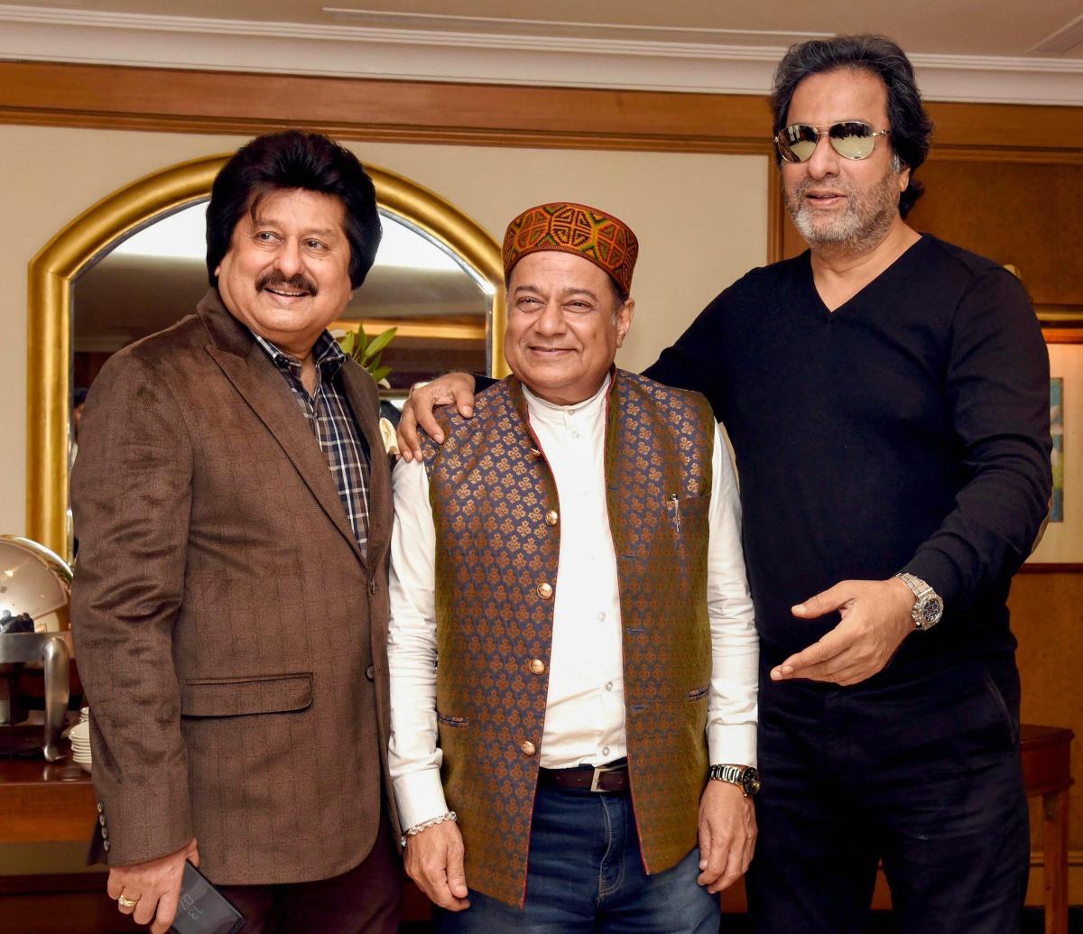 Ghazal singers Anup Jalota, Pankaj Udhas and Talat Aziz at a press conference for the Ghazal music festival 'Khazana Ghazal Festival 2018', in Mumbai on Wednesday. (PIT Photo)