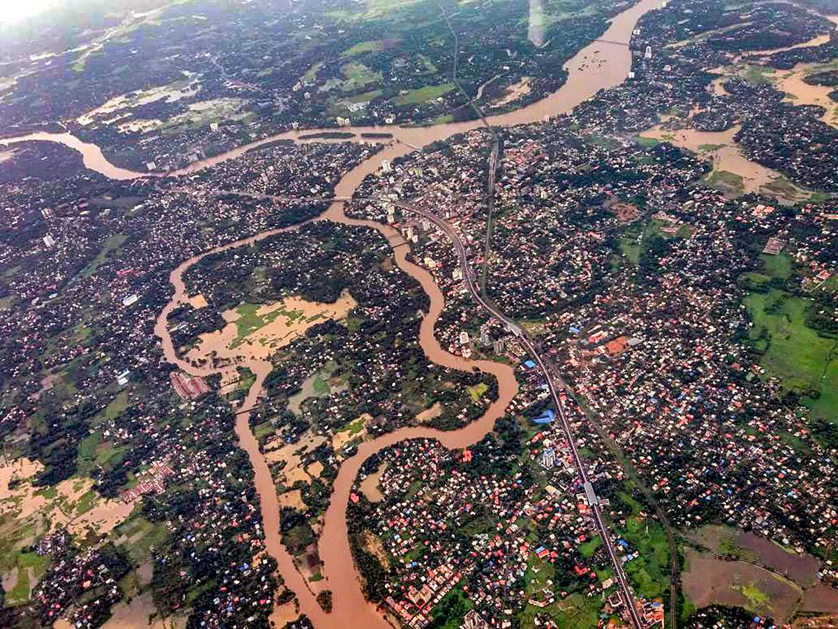 An aeriel view of the floods in Aluva after heavy rains, in Kerala on Friday, Aug 10, 2018. (PTI Photo)