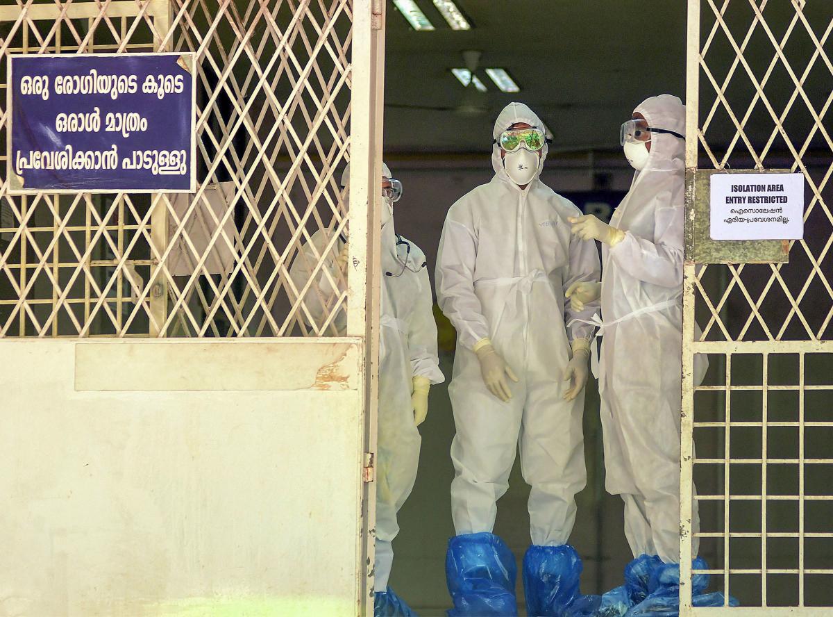 Health officials at an isolation ward of Ernakulam Medical College in Kochi. Kerala Health Minister K K Shailaja confirmed today that the 23-year-old college student, who was admitted to a hospital in Kochi, has been infected with the Nipah virus. (PTI Photo)