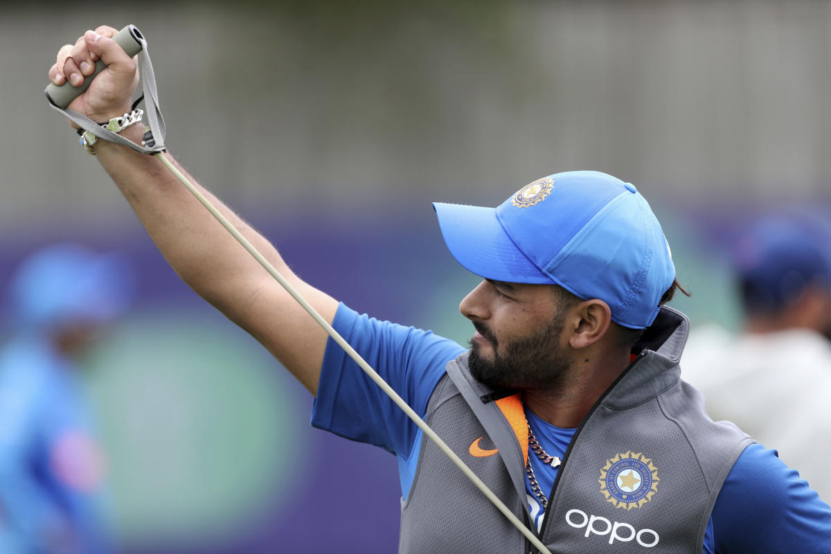 India's Rishabh Pant performs stretching exercises during a training session ahead of their Cricket World Cup match against Afghanistan at the Hampshire Bowl in Southampton, England, Thursday, June 20, 2019. AP/PTI