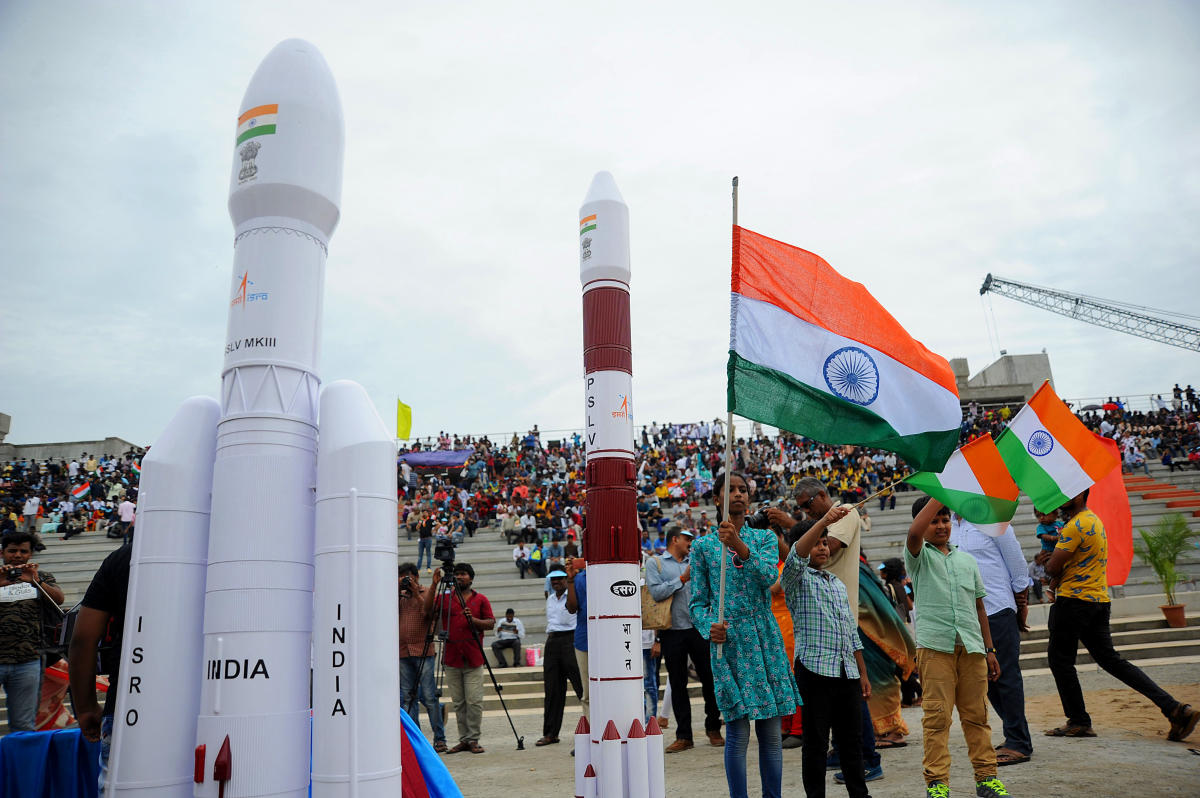 Visitors at Space Launch Gallery to view GSLV Mark III, the rocket that is being used for the Chandrayaan-2 mission at Satish Dhawan Space Centre (SDSC) SHAR, Sriharikota, on Monday. (DH Photo/ Pushkar V)