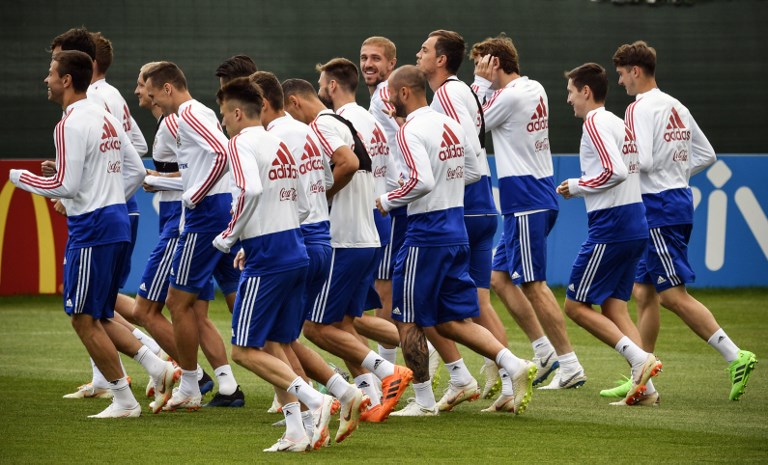 Russia's players attend a training session in Novogorsk outside Moscow ahead of the 2018 World Cup quarter-final football match against Croatia. Credit: Alexander NEMENOV / AFP