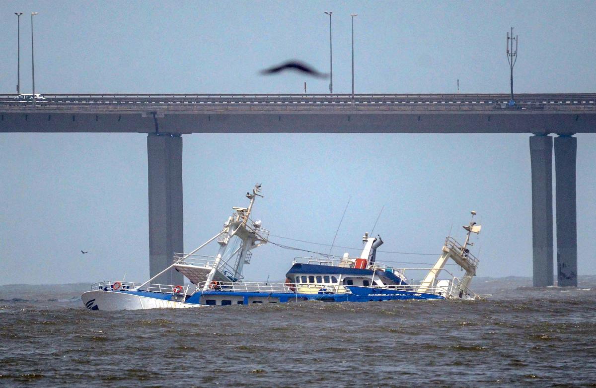 Floating restaurant Ark Deck Bar capsizes near Bandra, in Mumbai on Saturday.PTI Photo