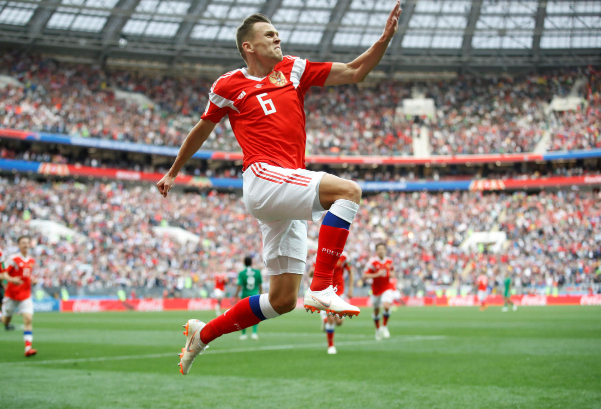 World Cup - Group A - Russia vs Saudi Arabia : Russia's Denis Cheryshev celebrates scoring their second goal in Luzhniki Stadium, Moscow, Russia. REUTERS