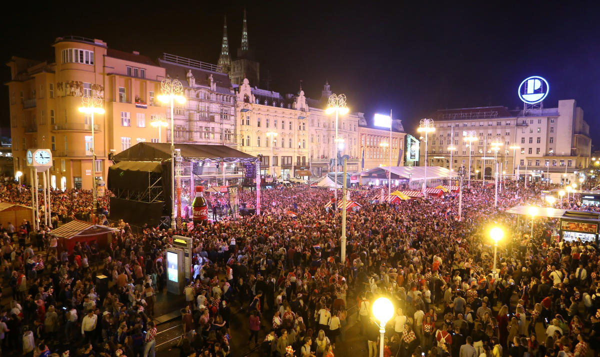 Croatian Fans watch the broadcast of the World Cup semi-final match between Croatia and England in the fan zone. (Reuters Photo)