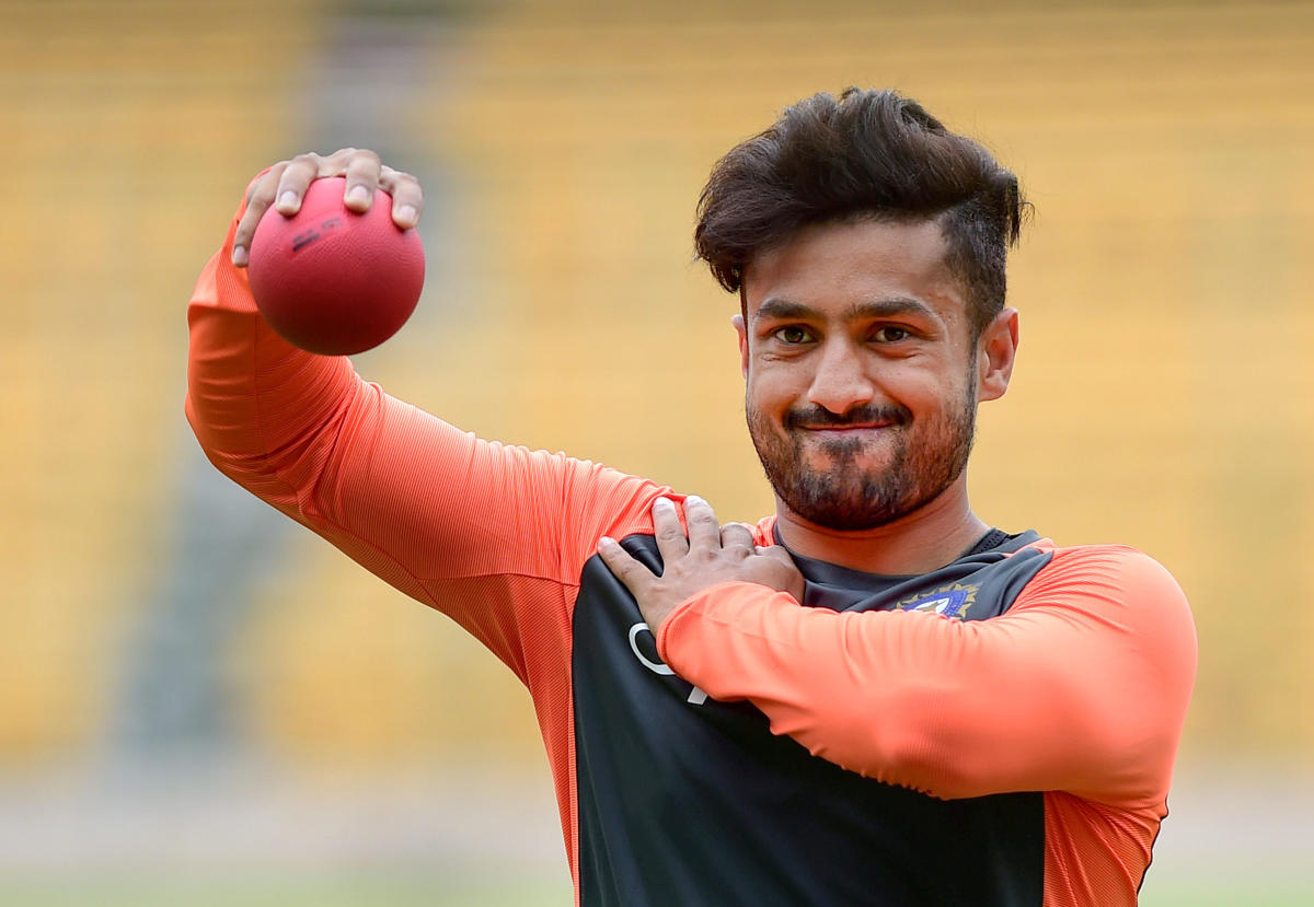 Indian cricket player Karun Nair during a practice session ahead of their maiden cricket test match against Afghanistan, in Bengaluru on Monday. PTI Photo