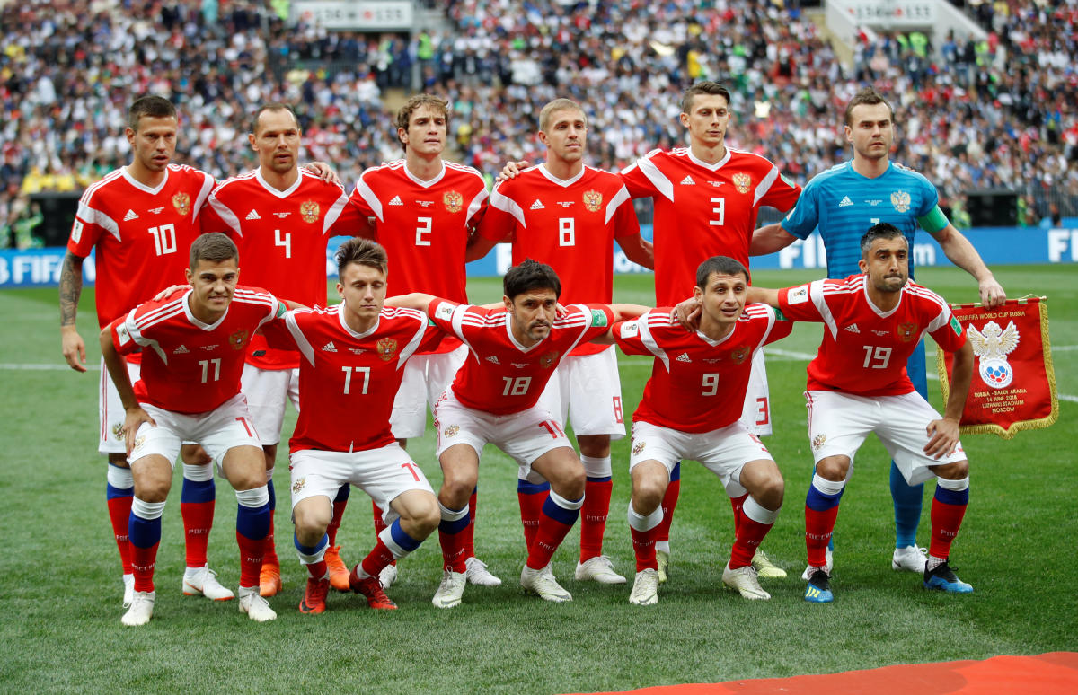 World Cup - Group A - Russia vs Saudi Arabia: Russia players pose for a team group photo before the match  in Luzhniki Stadium, Moscow, Russia. REUTERS