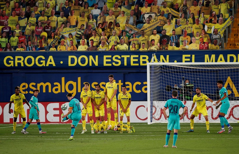 Barcelona's Lionel Messi shoots at goal, as play resumes behind closed doors following the outbreak of the coronavirus disease. Credits: Reuters Photo