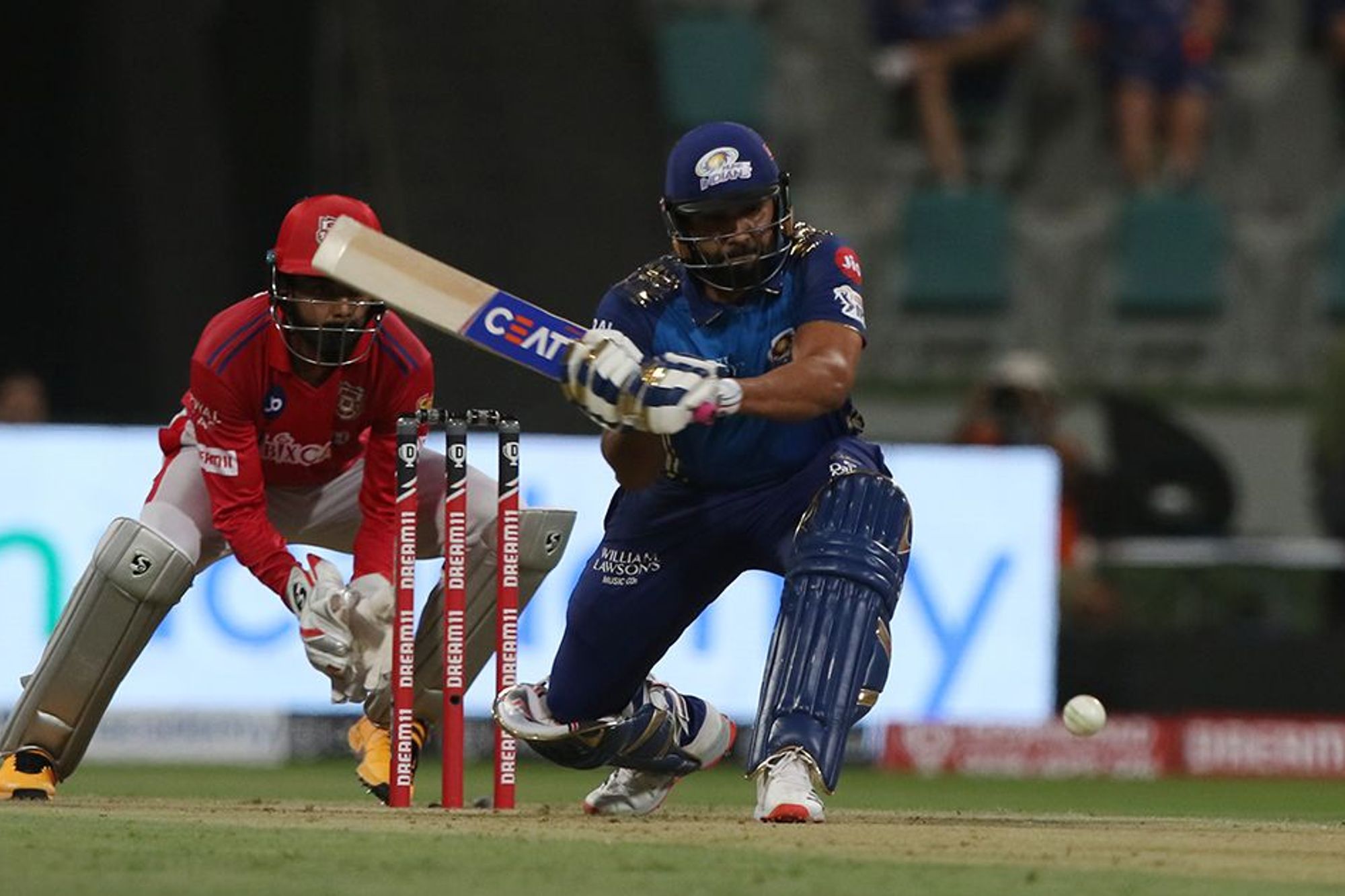 Rohit Sharma captain of Mumbai Indians plays a shot  against Kings XI Punjab. Credit: iplt20.com, BCCI