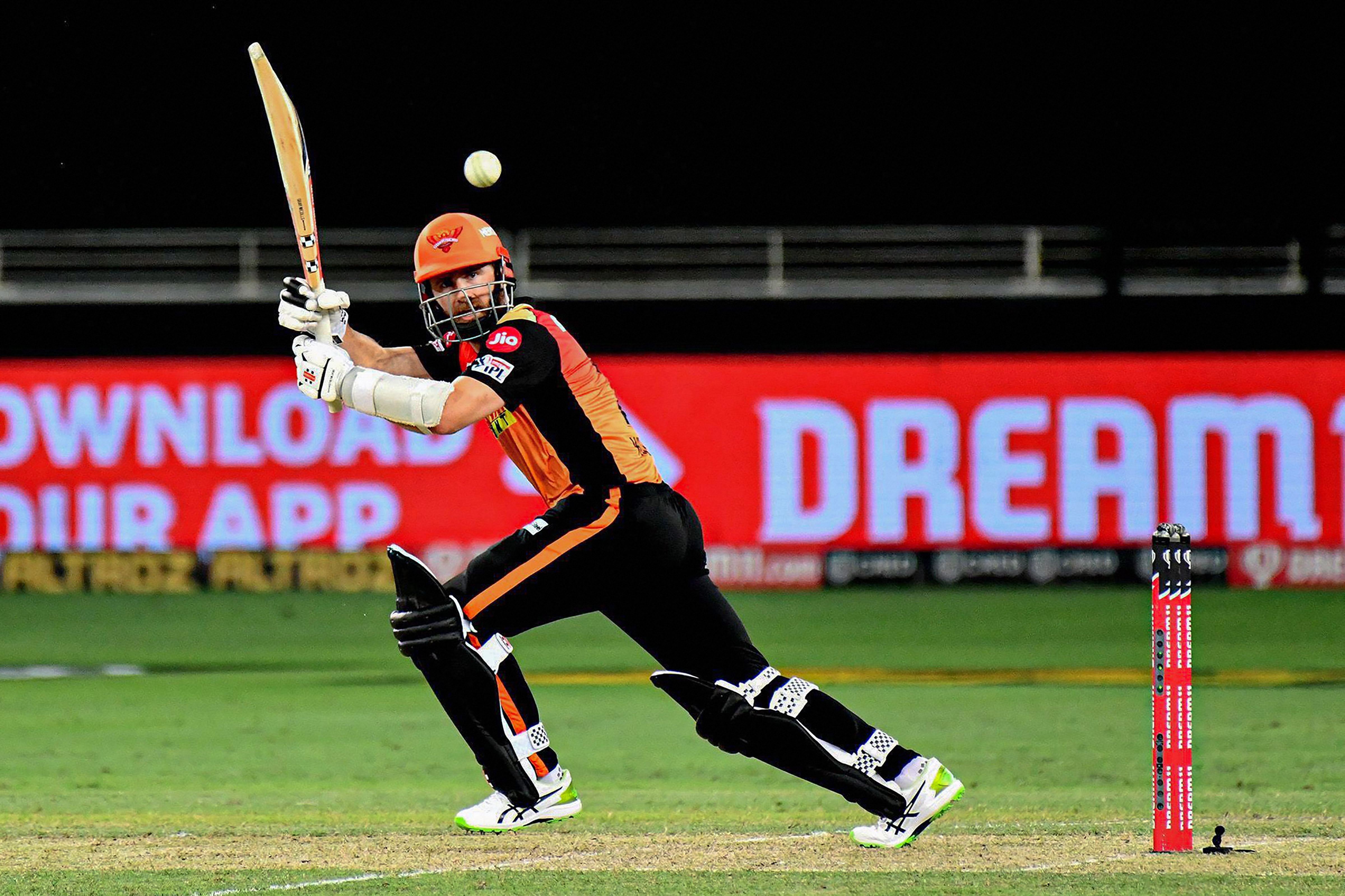 Sunrisers Hyderabad batsman Kane Williamson plays a shot during the Indian Premier League 2020 cricket match against Chennai Super Kings. Credit: PTI