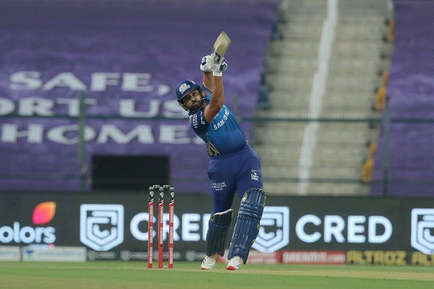 Rohit Sharma of Mumbai Indians plays a shot during against the Rajasthan Royals at the Sheikh Zayed Stadium, Abu Dhabi, UAE. Credit: Iplt20.com/BCCI