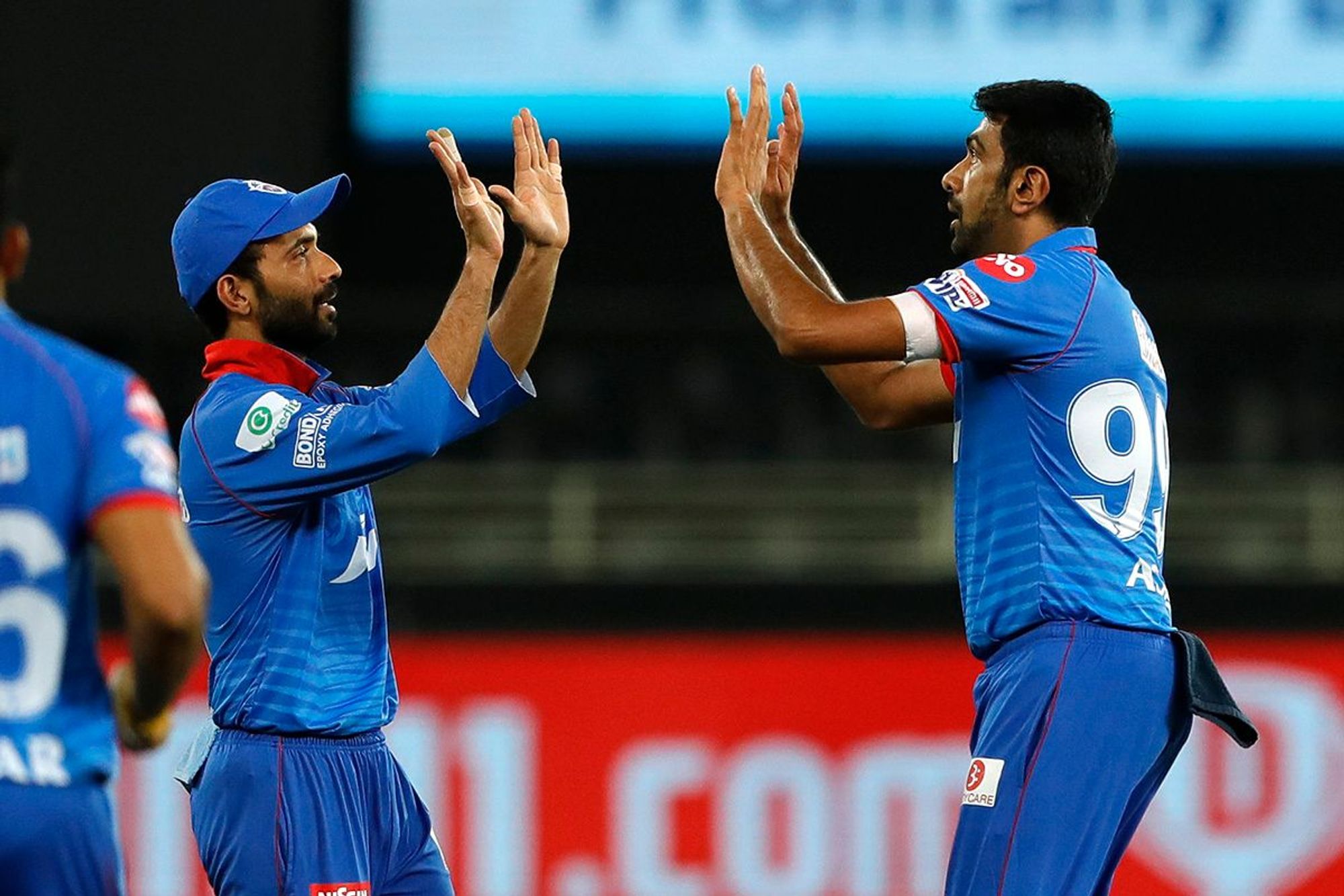 The Delhi Capitals celebrates the wicket of Steve Smith captain of Rajasthan Royals. Credit: IPL Official Website/iplt20.com