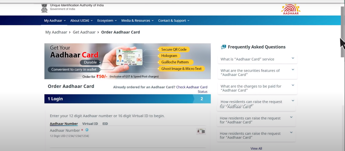 Step 2: Click on 'Order Aadhaar PVC Card' under 'My Aadhaar section'.