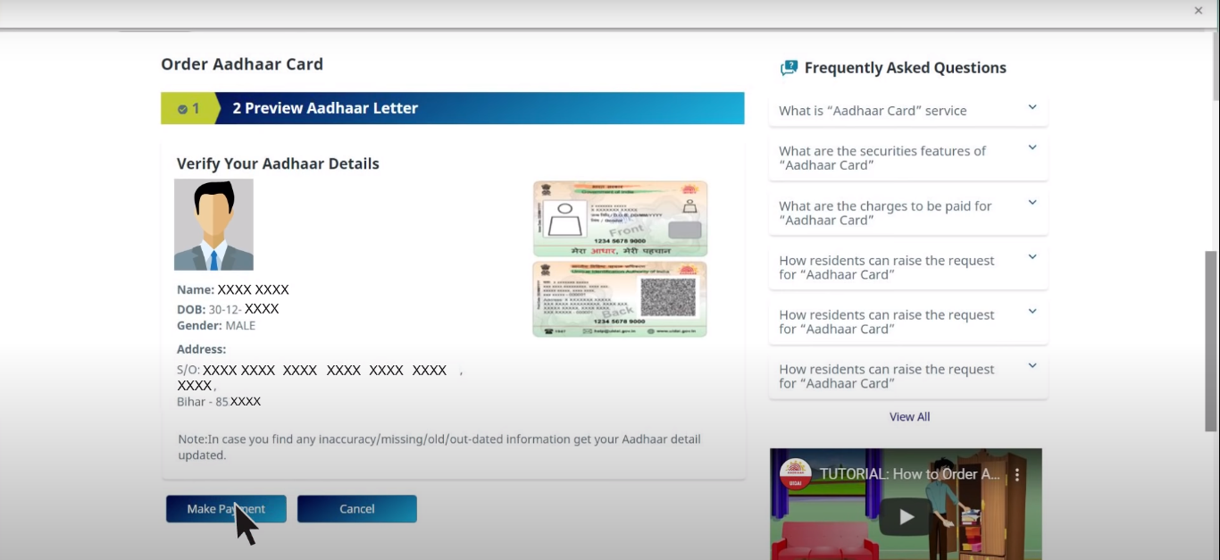 Step 5: After entering the OTP on desired mobile number, a preview of the card will appear. Proceed to payment after verifying details.