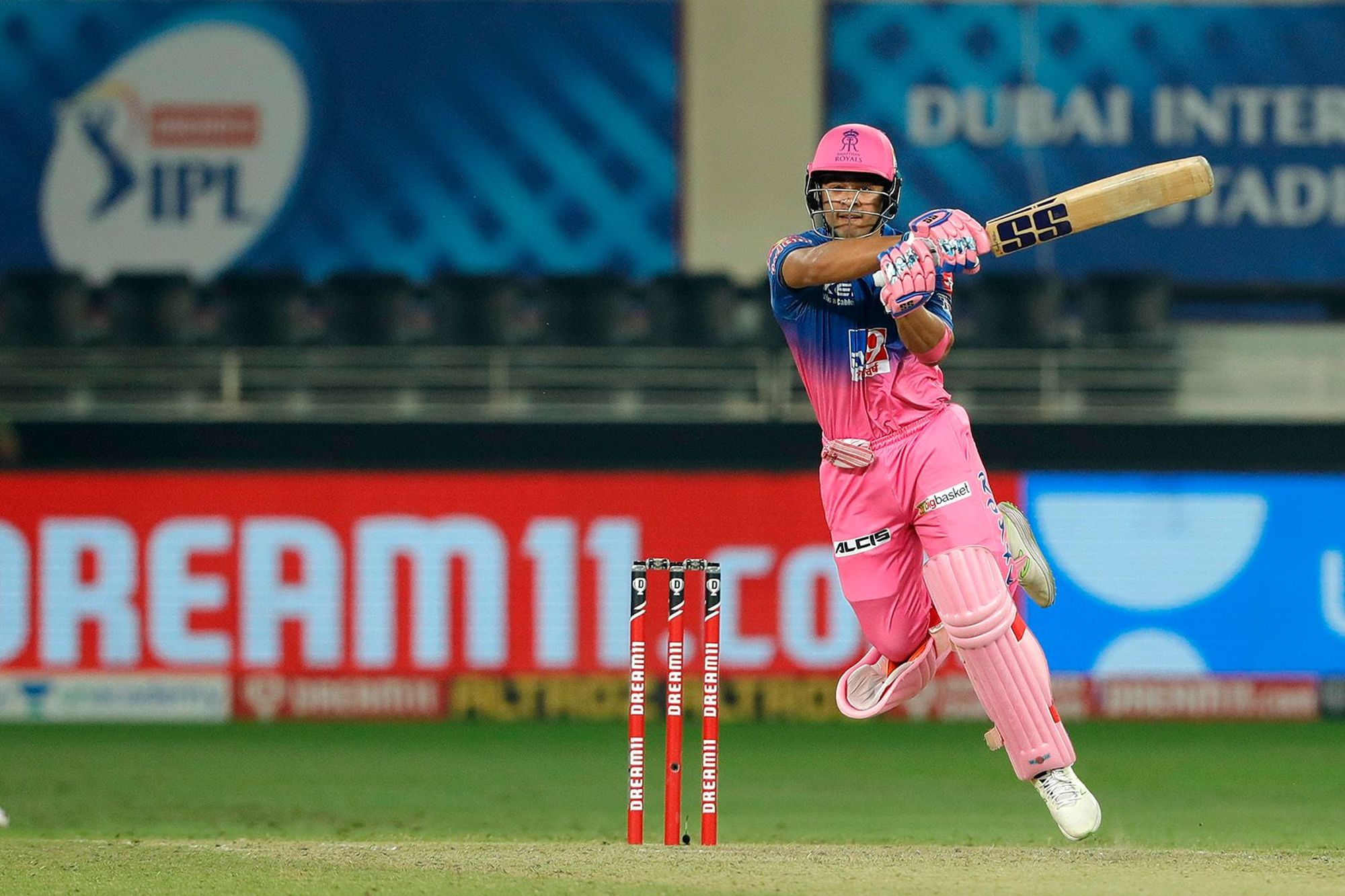 Riyan Parag of Rajasthan Royals bats during the match. Credit: iplt20.com/BCCI