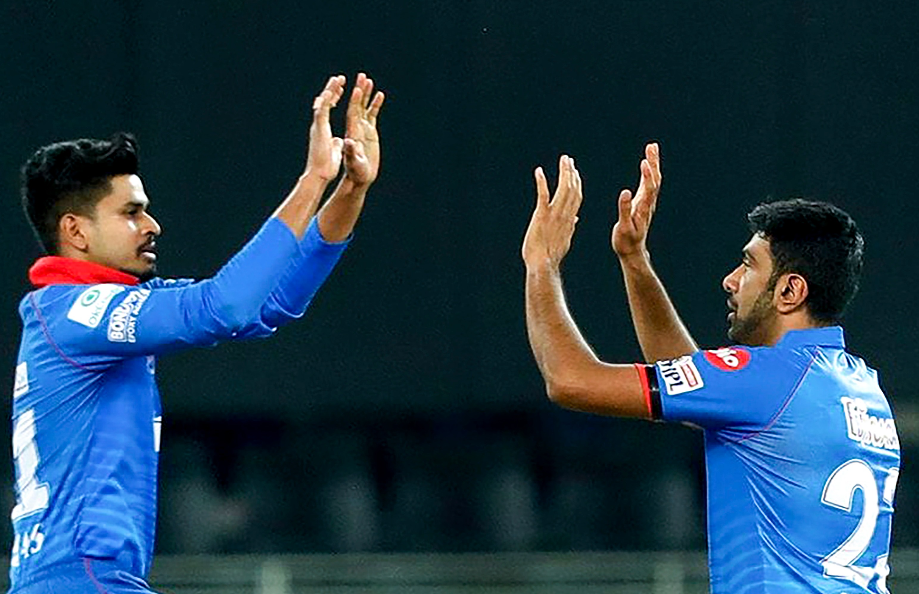 Ravichandran Ashwin of Delhi Capitals celebrates with skipper S Iyer the wicket of Quinton de Kock of Mumbai Indians during the Qualifier 1 cricket match Indian Premier League (IPL) in Dubai, UAE. Credit: PTI Photo