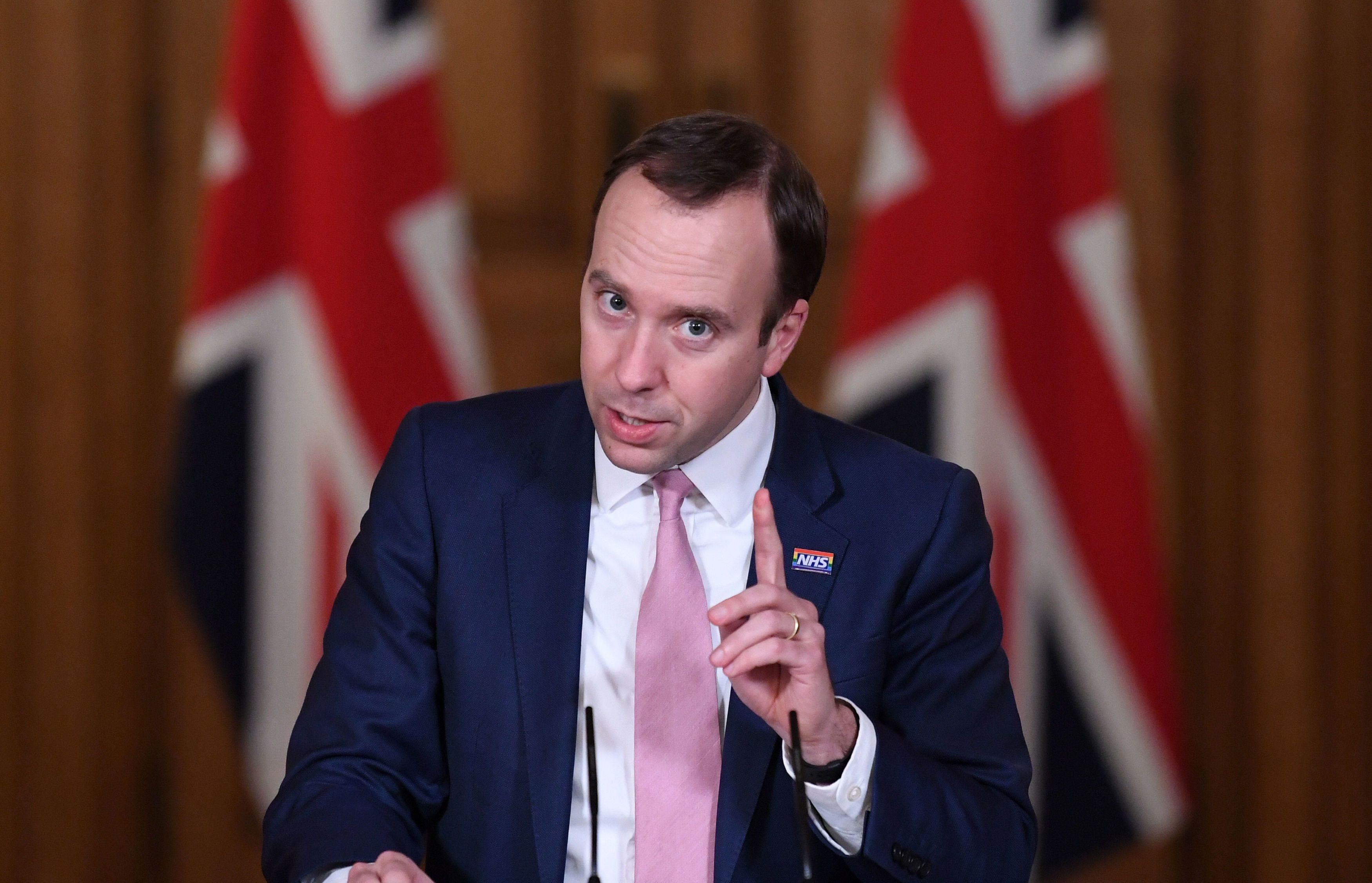 Britain's Health Secretary Matt Hancock hosts a remote press conference to update the nation on the Covid-19 pandemic, inside 10 Downing Street in central London. Credit: AFP Photo