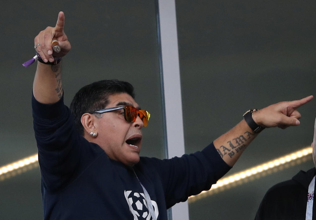 Scores his two legendary goals against England in the World Cup quarter-final in Mexico, the