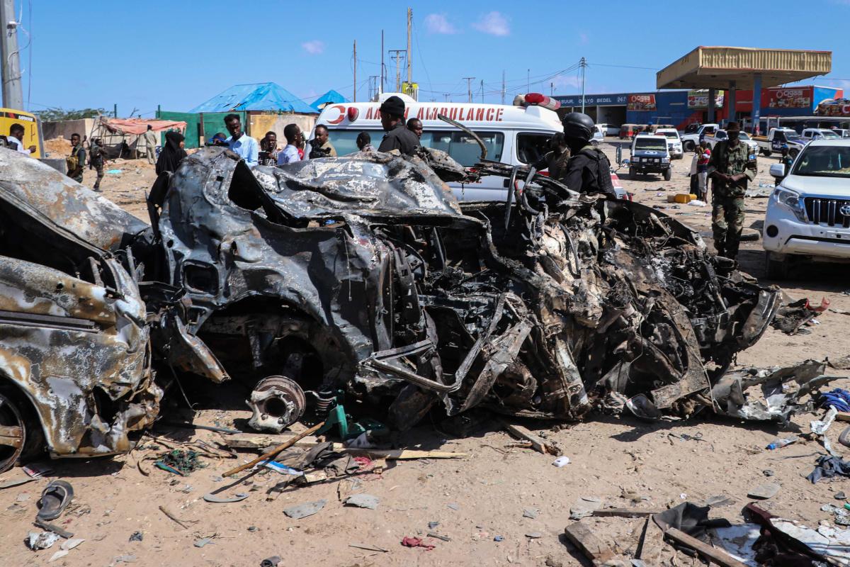 5. Somalia | The wreckage of a car that was destroyed during the car bomb attack is seen in Mogadishu, on December 28, 2019. A massive car bomb exploded in a busy area of Mogadishu on December 28, 2019, leaving at least 76 people dead, many of them university students. Credit: AFP Photo