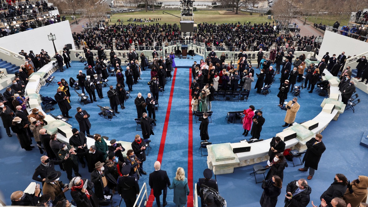 President-elect Joe Biden and his wife Jill Biden arrive for his inauguration as the 46th President of the United States on the West Front of the US Capitol in Washington, US. Credit: Reuters Photo