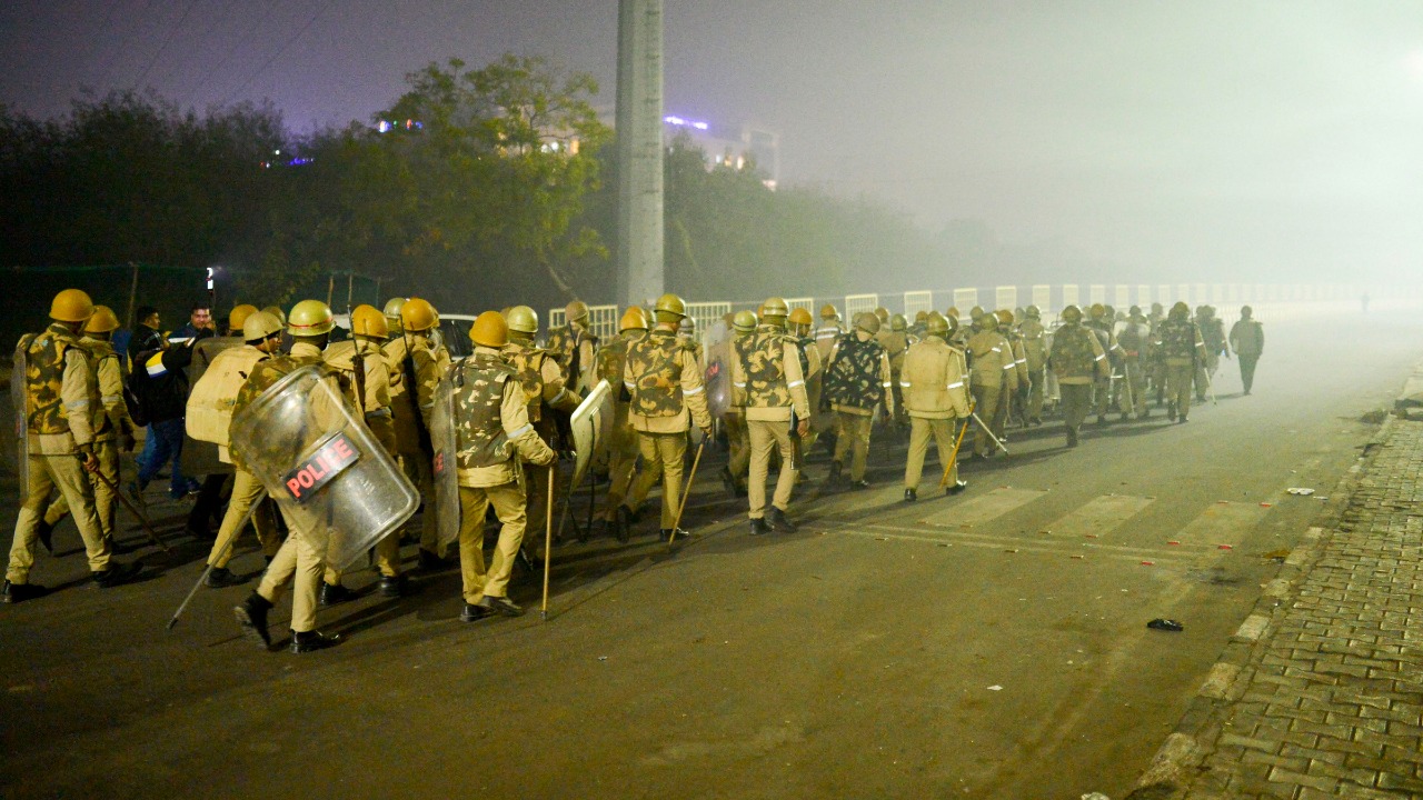Ghaziabad District Magistrate Ajay Shankar Pandey and Senior Superintendent of Police Kalanidhi Naithani visited the protest site post-midnight for a review of the situation even as hundreds of security personnel in anti-riot gears were deployed there since January 28. Credit: PTI Photo