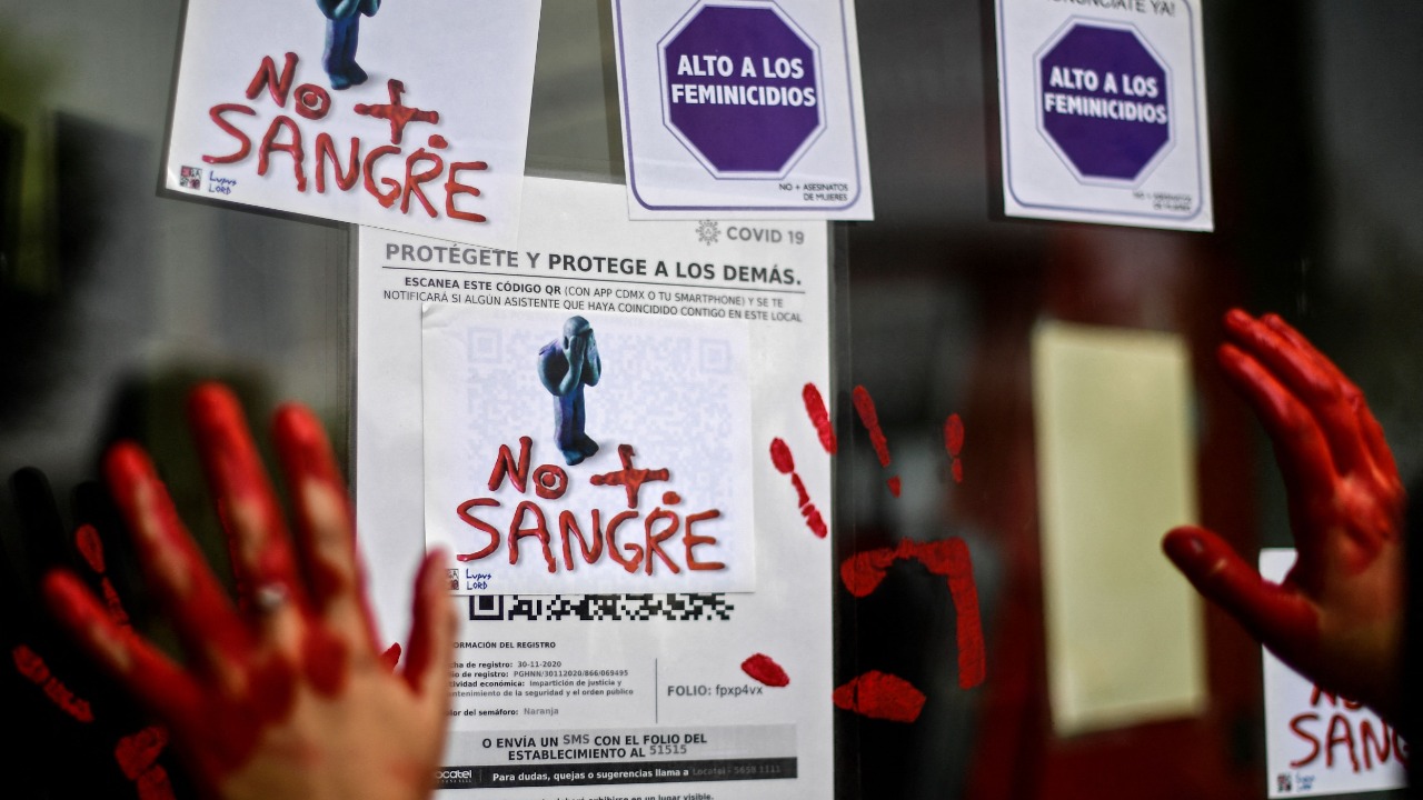 A woman takes part in a protest for the elimination of violence against women, outside the Investigation Office of Cuauhtemoc Mayor's Office in Mexico City. Credit: AFP Photo